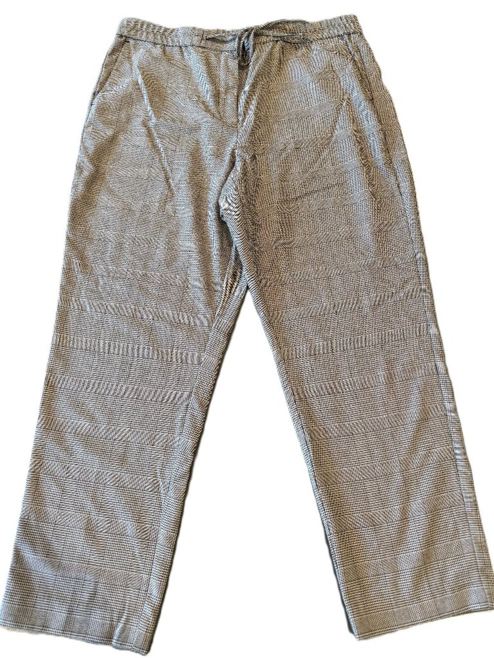 J.Jill Women’s Cropped Brown Black Plaid Drawstring Pants Zip Button Size MP